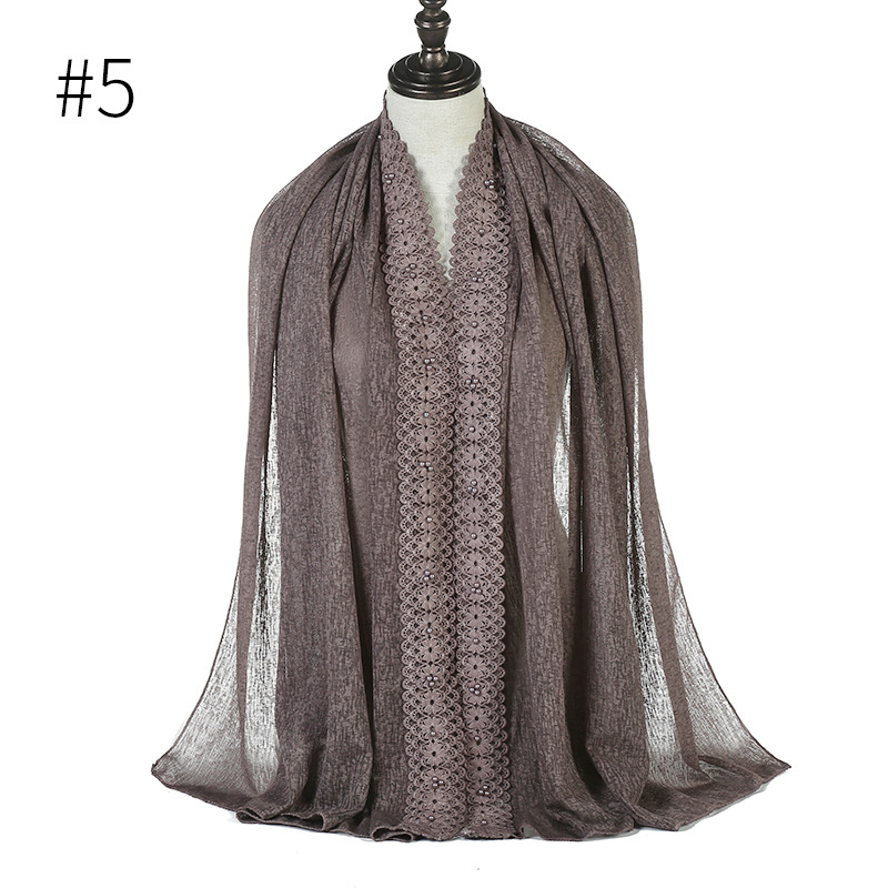 Cross-Border Wish New Linen Lace Edge Pearl Solid Color Women 'S Scarf Headcloth 11 Colors