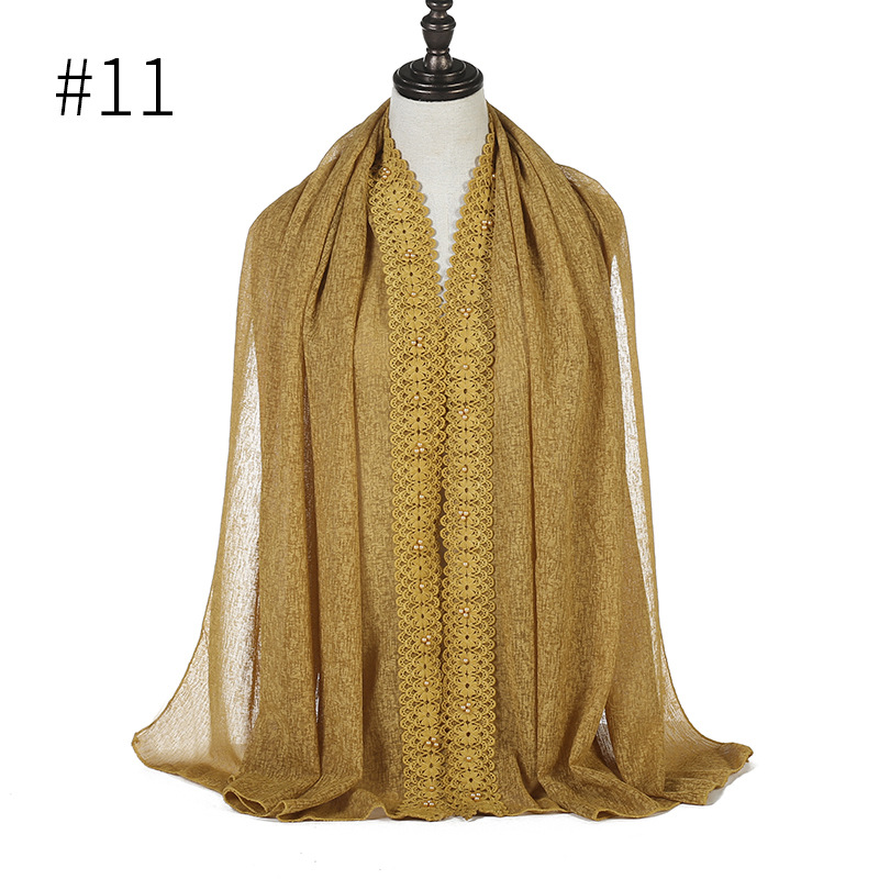 Cross-Border Wish New Linen Lace Edge Pearl Solid Color Women 'S Scarf Headcloth 11 Colors