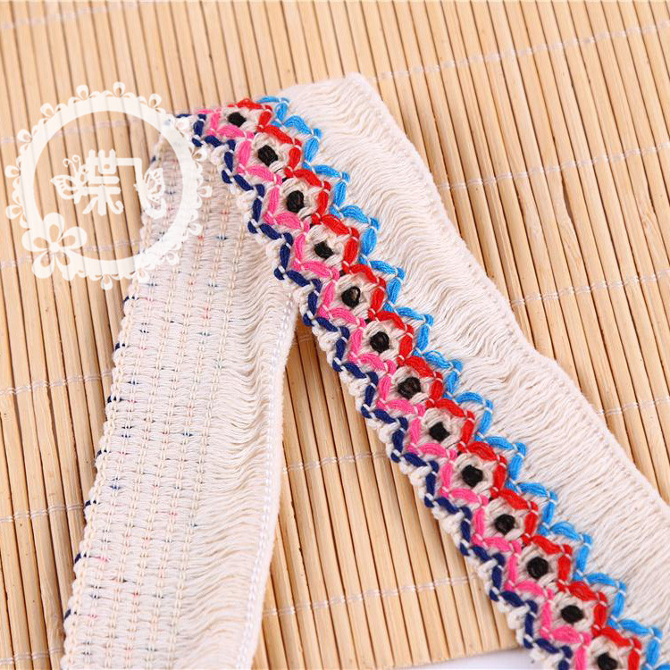 High grade cotton national wind lace tassel embroidery ribbon tassel decoration DIY accessories development tassel ribbon