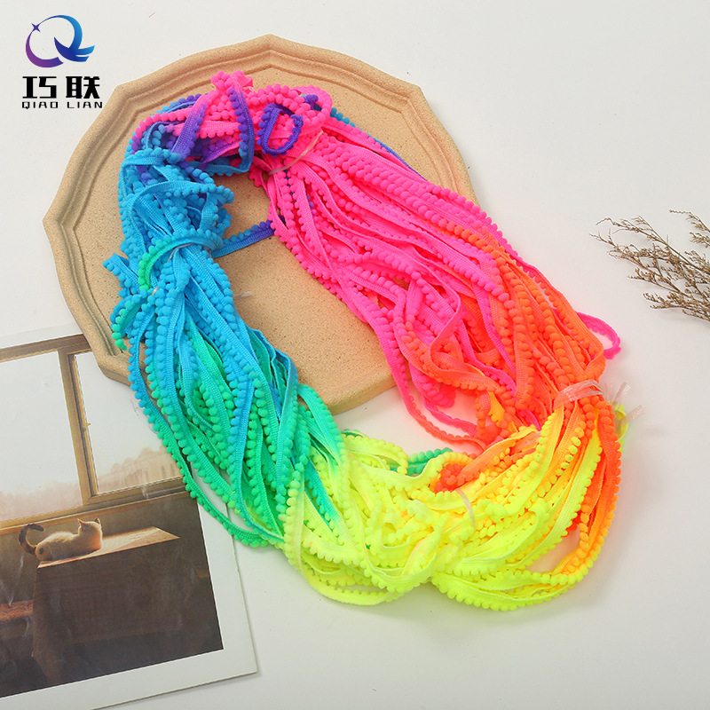 Factory Customized Colorful Small Tooth Edge Small Bobble Lace Scarf Hat Curtain Decoration Handmade Nylon High Elastic DIY