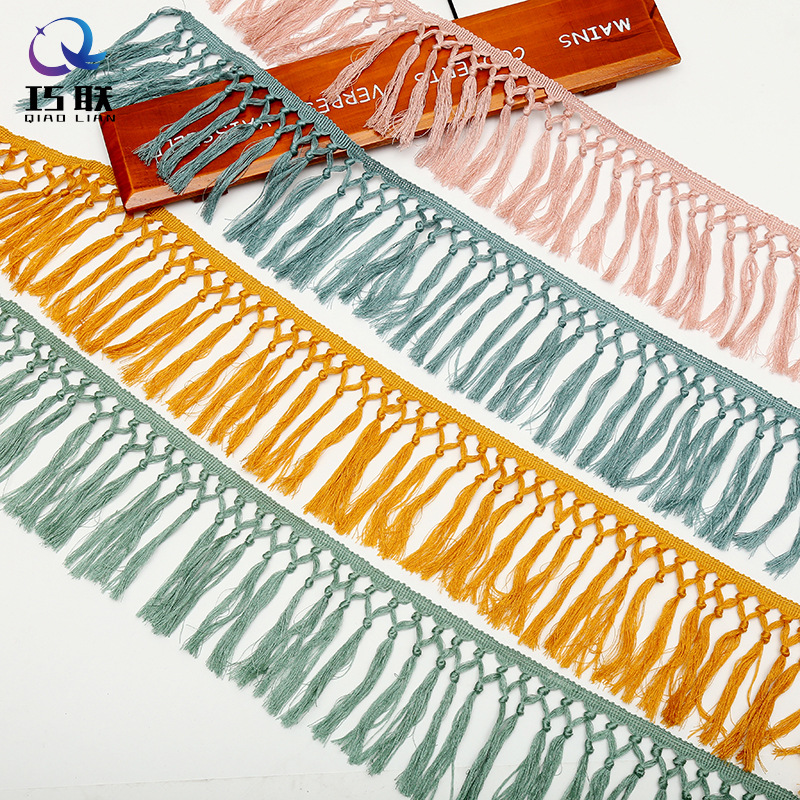 Factory Customized 13cm Hand Knotted Decorative Lace Dacron Tassels Tassel Lace Clothing Accessories DIY