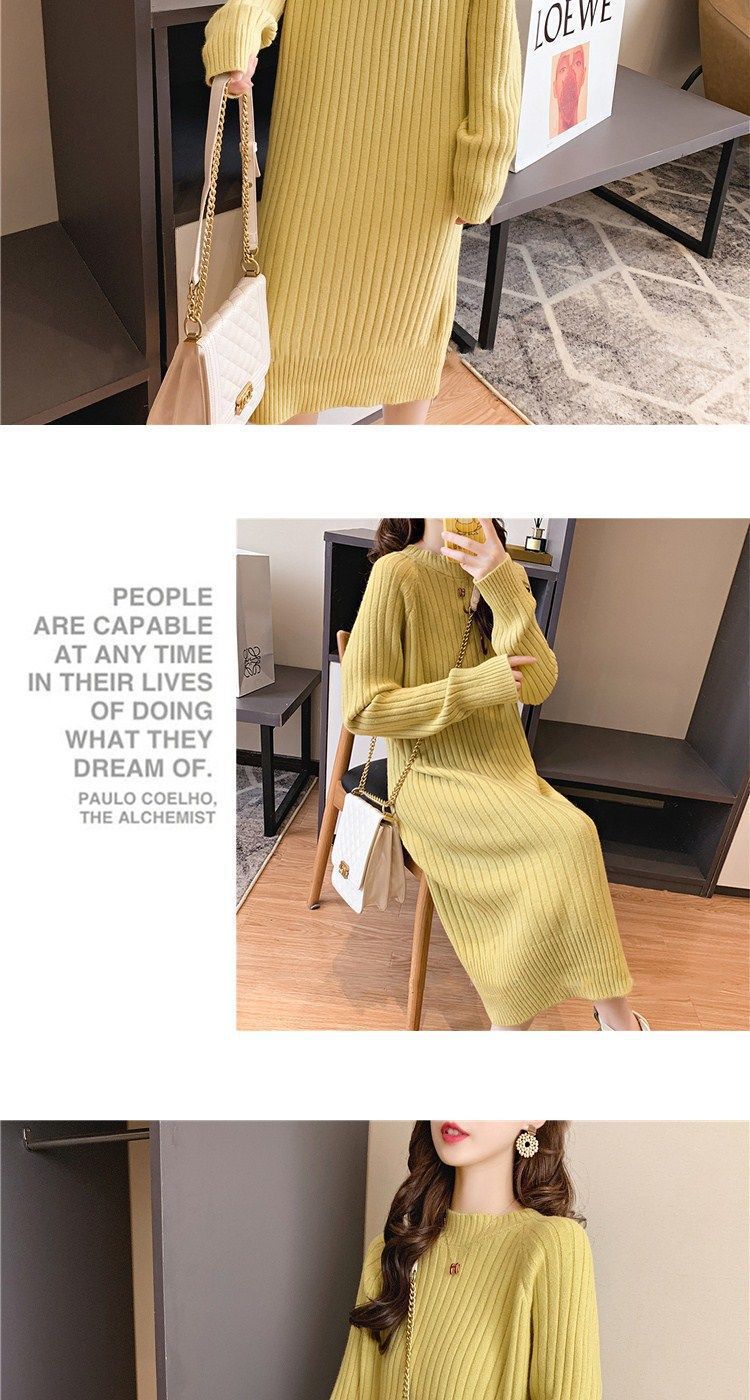 Women's round Neck Sweater Long below the Knee Loose Thick Pullover 2021 Autumn and Winter New Base Knitwear Dress Women's round Neck Sweater Long below the Knee Loose Thick Pullover 2021 Autumn and Winter New Base Knitwear Dress