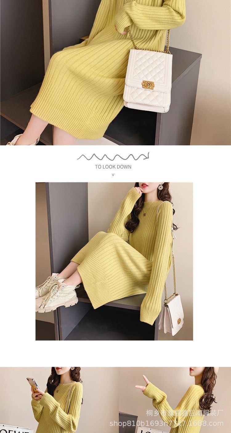 Women's round Neck Sweater Long below the Knee Loose Thick Pullover 2021 Autumn and Winter New Base Knitwear Dress Women's round Neck Sweater Long below the Knee Loose Thick Pullover 2021 Autumn and Winter New Base Knitwear Dress