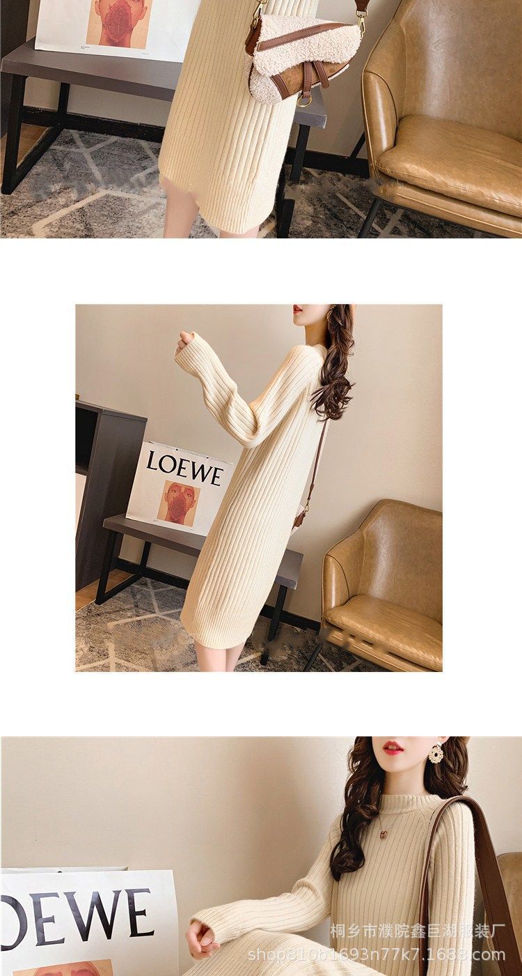 Women's round Neck Sweater Long below the Knee Loose Thick Pullover 2021 Autumn and Winter New Base Knitwear Dress Women's round Neck Sweater Long below the Knee Loose Thick Pullover 2021 Autumn and Winter New Base Knitwear Dress