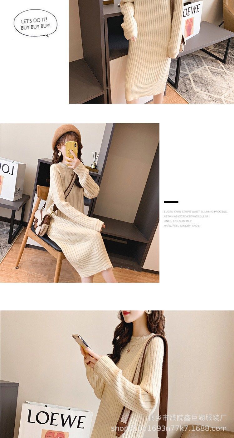 Women's round Neck Sweater Long below the Knee Loose Thick Pullover 2021 Autumn and Winter New Base Knitwear Dress Women's round Neck Sweater Long below the Knee Loose Thick Pullover 2021 Autumn and Winter New Base Knitwear Dress