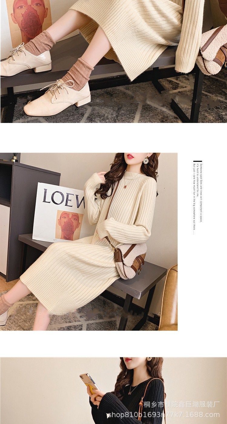 Women's round Neck Sweater Long below the Knee Loose Thick Pullover 2021 Autumn and Winter New Base Knitwear Dress Women's round Neck Sweater Long below the Knee Loose Thick Pullover 2021 Autumn and Winter New Base Knitwear Dress