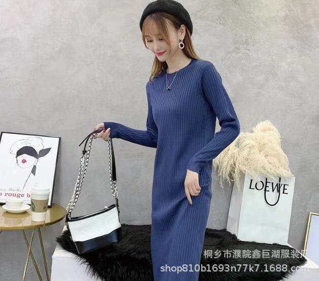 Women's round Neck Sweater Long below the Knee Loose Thick Pullover 2021 Autumn and Winter New Base Knitwear Dress Women's round Neck Sweater Long below the Knee Loose Thick Pullover 2021 Autumn and Winter New Base Knitwear Dress