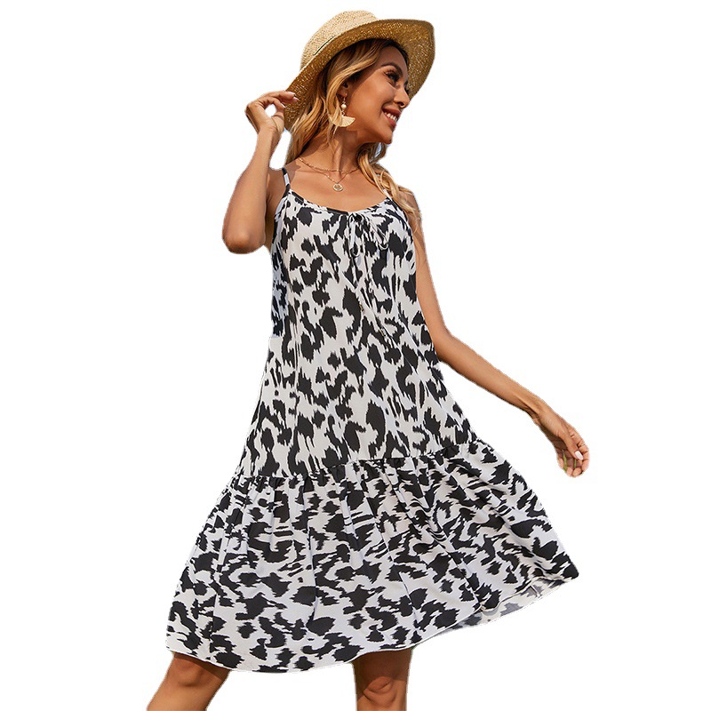 European and American Strap Dress Cross-Border Wholesale Spring New Cow Zebra Pattern Slim Fit Slim and Sexy Mid-Length Skirt