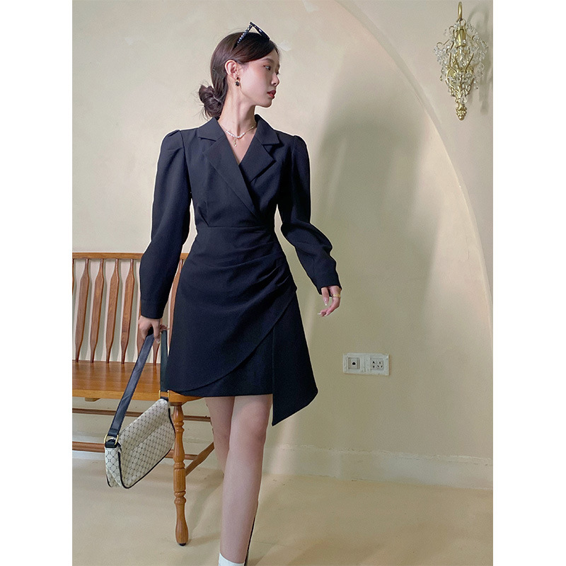 [Kuose] Women&#039;s Clothing 2021 Autumn New French Retro Commuter High Waist Slimming Temperament Suit Dress
