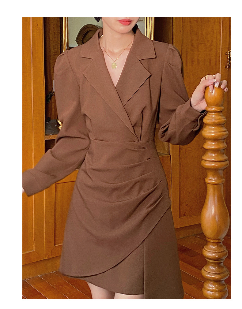 [Kuose] Women's Clothing 2021 Autumn New French Retro Commuter High Waist Slimming Temperament Suit Dress