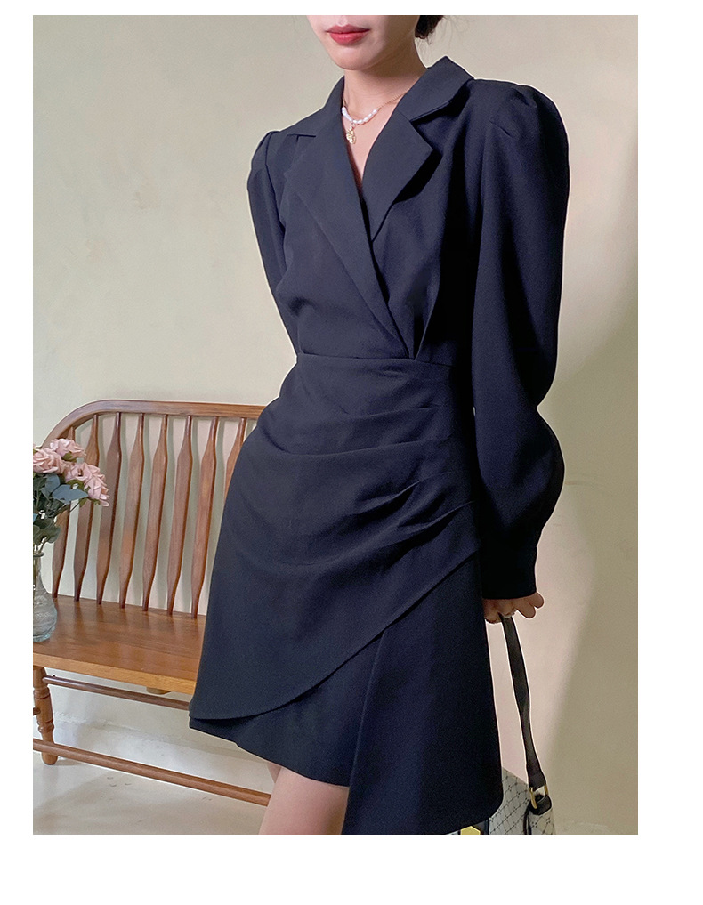 [Kuose] Women's Clothing 2021 Autumn New French Retro Commuter High Waist Slimming Temperament Suit Dress