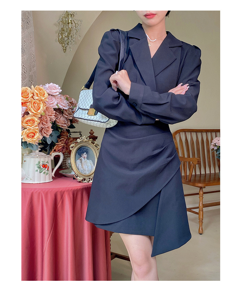 [Kuose] Women's Clothing 2021 Autumn New French Retro Commuter High Waist Slimming Temperament Suit Dress