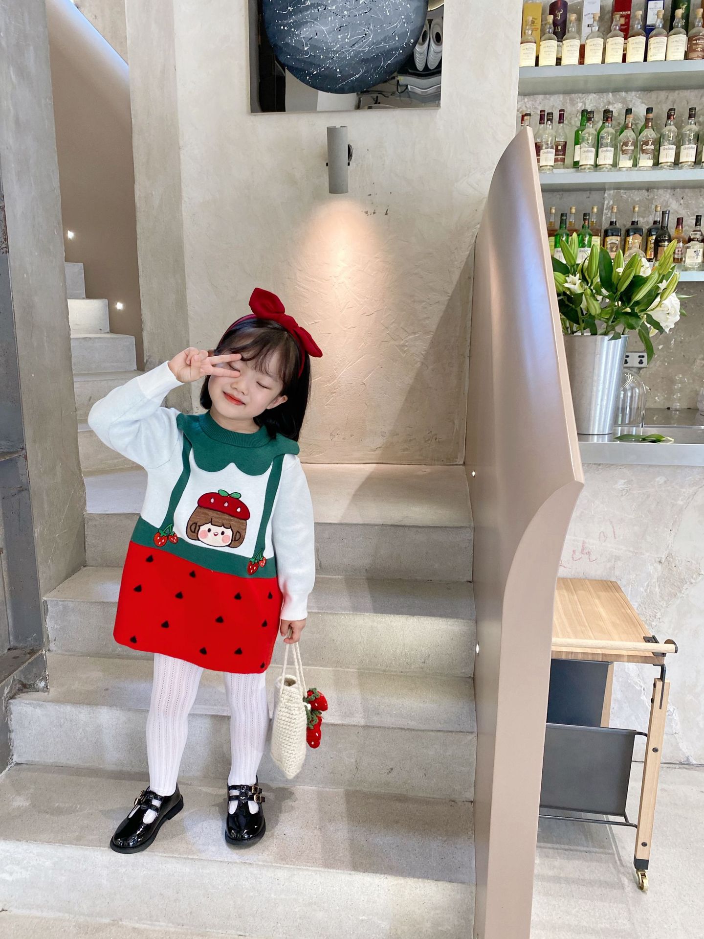 21 Autumn and Winter New Japanese Girl's Clothing Strawberry Fake Two-Piece Knitted Cute Sweet Dress Delivery Supported 21 Autumn and Winter New Japanese Girl's Clothing Strawberry Fake Two-Piece Knitted Cute Sweet Dress Delivery Supported