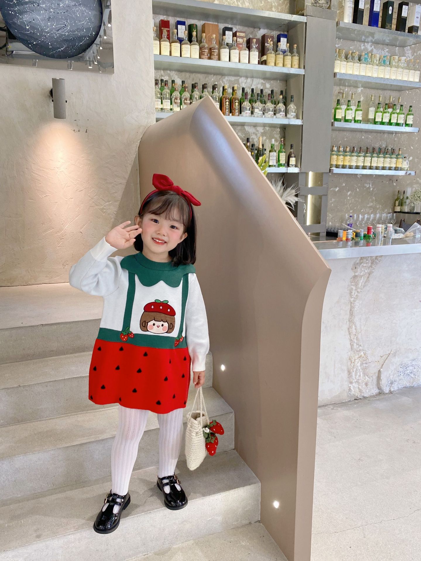 21 Autumn and Winter New Japanese Girl's Clothing Strawberry Fake Two-Piece Knitted Cute Sweet Dress Delivery Supported 21 Autumn and Winter New Japanese Girl's Clothing Strawberry Fake Two-Piece Knitted Cute Sweet Dress Delivery Supported