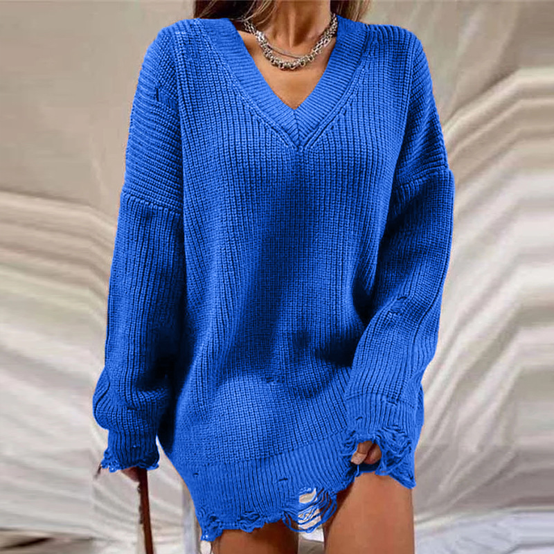 European and American Hot Autumn and Winter Long Sleeve round Neck Thick Needle Hem Irregular Sweater Knitted Dress European and American Hot Autumn and Winter Long Sleeve round Neck Thick Needle Hem Irregular Sweater Knitted Dress
