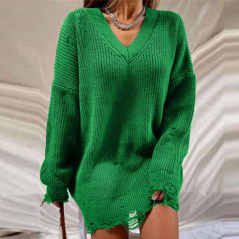 European and American Hot Autumn and Winter Long Sleeve round Neck Thick Needle Hem Irregular Sweater Knitted Dress European and American Hot Autumn and Winter Long Sleeve round Neck Thick Needle Hem Irregular Sweater Knitted Dress