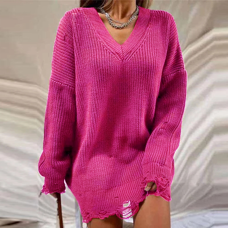 European and American Hot Autumn and Winter Long Sleeve round Neck Thick Needle Hem Irregular Sweater Knitted Dress European and American Hot Autumn and Winter Long Sleeve round Neck Thick Needle Hem Irregular Sweater Knitted Dress
