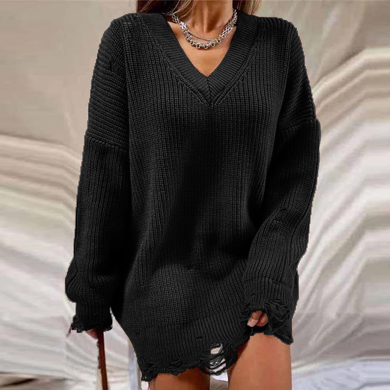 European and American Hot Autumn and Winter Long Sleeve round Neck Thick Needle Hem Irregular Sweater Knitted Dress European and American Hot Autumn and Winter Long Sleeve round Neck Thick Needle Hem Irregular Sweater Knitted Dress