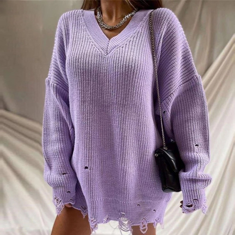 European and American Hot Autumn and Winter Long Sleeve round Neck Thick Needle Hem Irregular Sweater Knitted Dress European and American Hot Autumn and Winter Long Sleeve round Neck Thick Needle Hem Irregular Sweater Knitted Dress