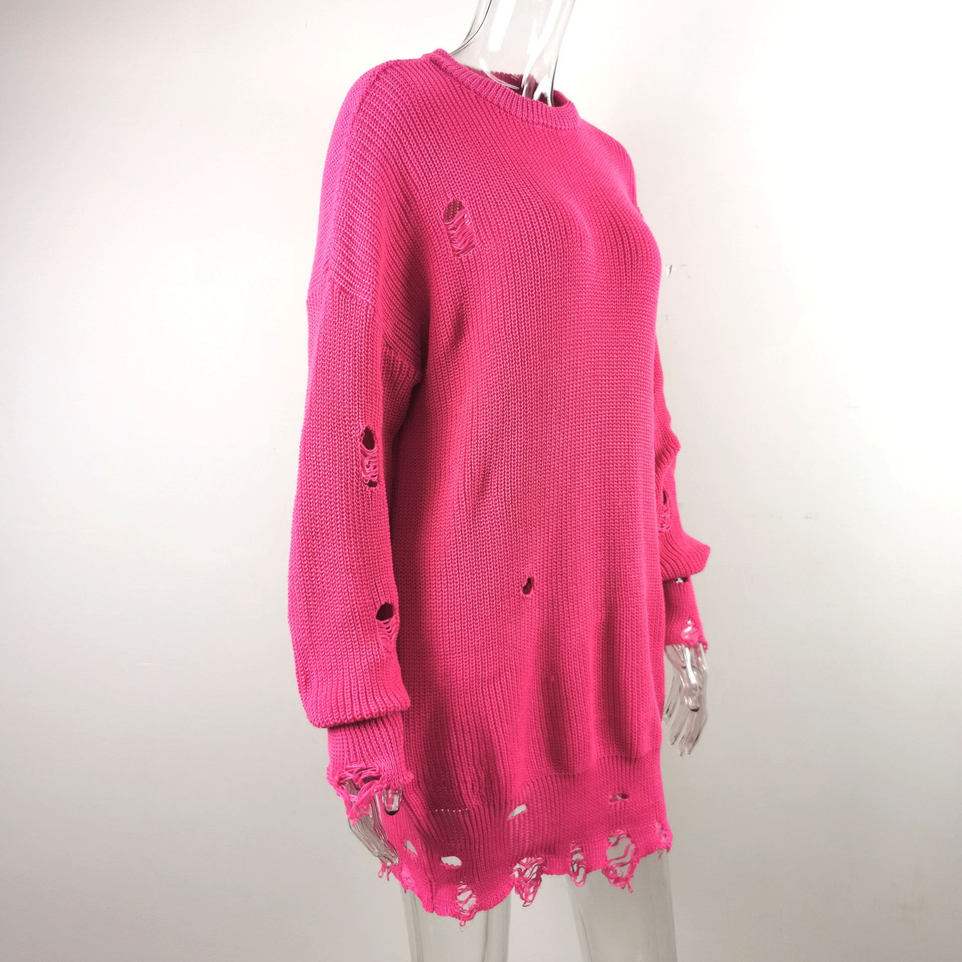 European and American Hot Autumn and Winter Long Sleeve round Neck Thick Needle Hem Irregular Sweater Knitted Dress European and American Hot Autumn and Winter Long Sleeve round Neck Thick Needle Hem Irregular Sweater Knitted Dress