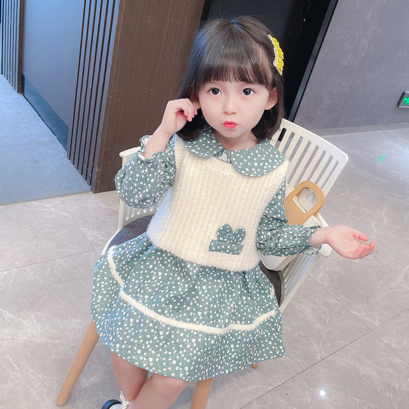 Girl&#039;s Sweater Two-Piece Set Children Sweet Floral Dots Children&#039;s Suit Autumn New Children&#039;s Clothing Girls&#039; Dress
