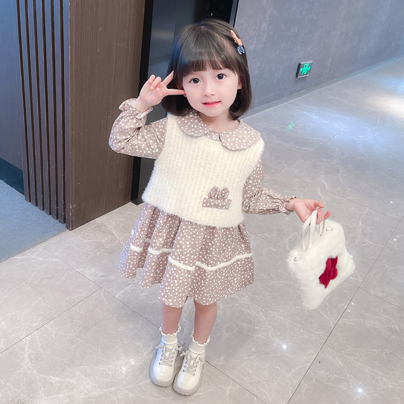 Girl&#039;s Sweater Two-Piece Set Children Sweet Floral Dots Children&#039;s Suit Autumn New Children&#039;s Clothing Girls&#039; Dress