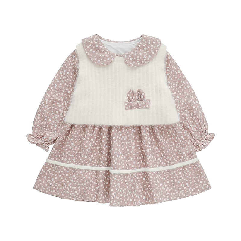 Girl&#039;s Sweater Two-Piece Set Children Sweet Floral Dots Children&#039;s Suit Autumn New Children&#039;s Clothing Girls&#039; Dress