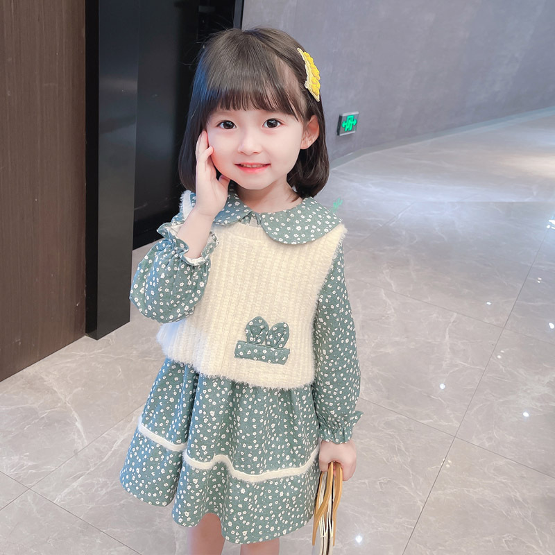 Girl&#039;s Sweater Two-Piece Set Children Sweet Floral Dots Children&#039;s Suit Autumn New Children&#039;s Clothing Girls&#039; Dress