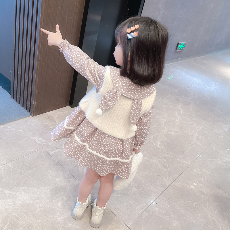 Girl&#039;s Sweater Two-Piece Set Children Sweet Floral Dots Children&#039;s Suit Autumn New Children&#039;s Clothing Girls&#039; Dress