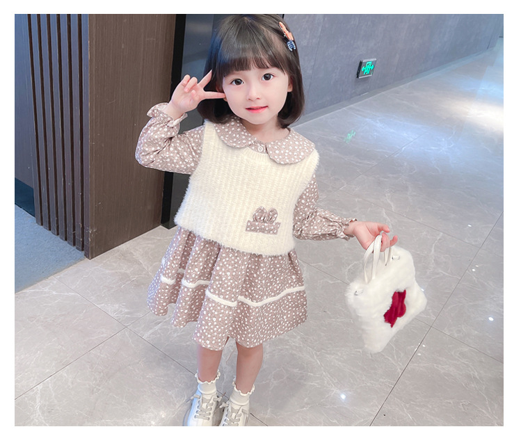 Girl's Sweater Two-Piece Set Children Sweet Floral Dots Children's Suit Autumn New Children's Clothing Girls' Dress Girl's Sweater Two-Piece Set Children Sweet Floral Dots Children's Suit Autumn New Children's Clothing Girls' Dress