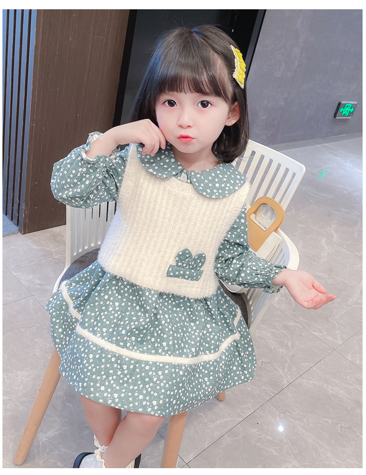 Girl's Sweater Two-Piece Set Children Sweet Floral Dots Children's Suit Autumn New Children's Clothing Girls' Dress Girl's Sweater Two-Piece Set Children Sweet Floral Dots Children's Suit Autumn New Children's Clothing Girls' Dress