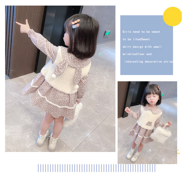 Girl's Sweater Two-Piece Set Children Sweet Floral Dots Children's Suit Autumn New Children's Clothing Girls' Dress Girl's Sweater Two-Piece Set Children Sweet Floral Dots Children's Suit Autumn New Children's Clothing Girls' Dress