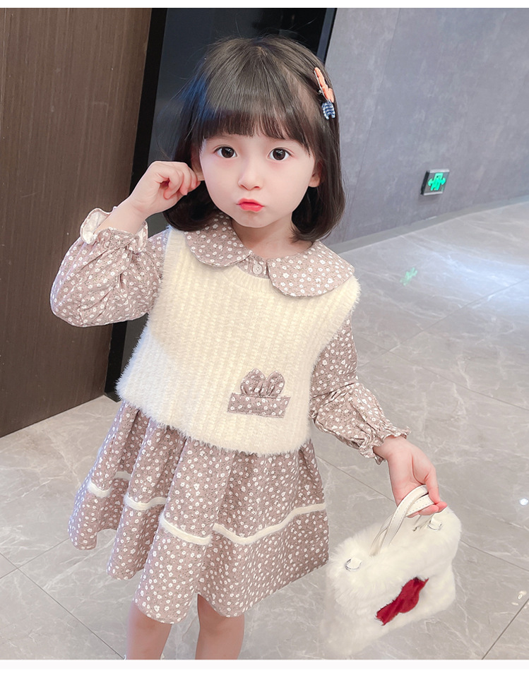 Girl's Sweater Two-Piece Set Children Sweet Floral Dots Children's Suit Autumn New Children's Clothing Girls' Dress Girl's Sweater Two-Piece Set Children Sweet Floral Dots Children's Suit Autumn New Children's Clothing Girls' Dress
