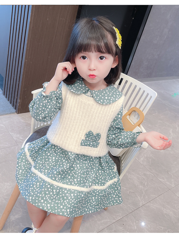 Girl's Sweater Two-Piece Set Children Sweet Floral Dots Children's Suit Autumn New Children's Clothing Girls' Dress Girl's Sweater Two-Piece Set Children Sweet Floral Dots Children's Suit Autumn New Children's Clothing Girls' Dress
