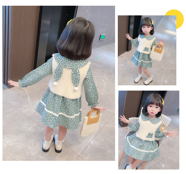Girl's Sweater Two-Piece Set Children Sweet Floral Dots Children's Suit Autumn New Children's Clothing Girls' Dress Girl's Sweater Two-Piece Set Children Sweet Floral Dots Children's Suit Autumn New Children's Clothing Girls' Dress