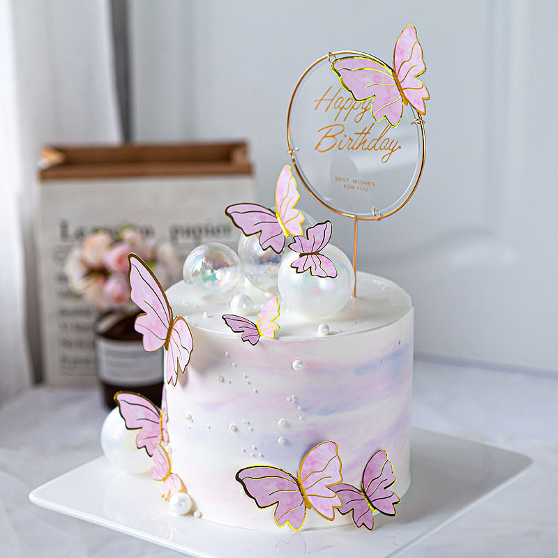 Wrought Iron Butterfly Birthday Cake Decorative Insertion Holiday Plug-in INS Style Baking Dress up Decorative Flag Combination Set