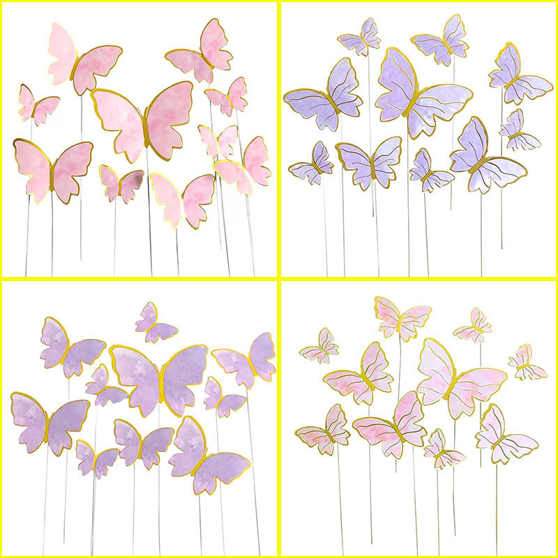 Wrought Iron Butterfly Birthday Cake Decorative Insertion Holiday Plug-in INS Style Baking Dress up Decorative Flag Combination Set