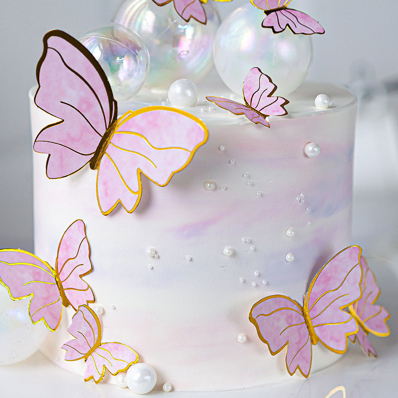 Wrought Iron Butterfly Birthday Cake Decorative Insertion Holiday Plug-in INS Style Baking Dress up Decorative Flag Combination Set
