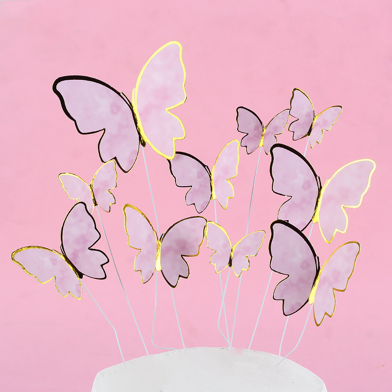 Wrought Iron Butterfly Birthday Cake Decorative Insertion Holiday Plug-in INS Style Baking Dress up Decorative Flag Combination Set
