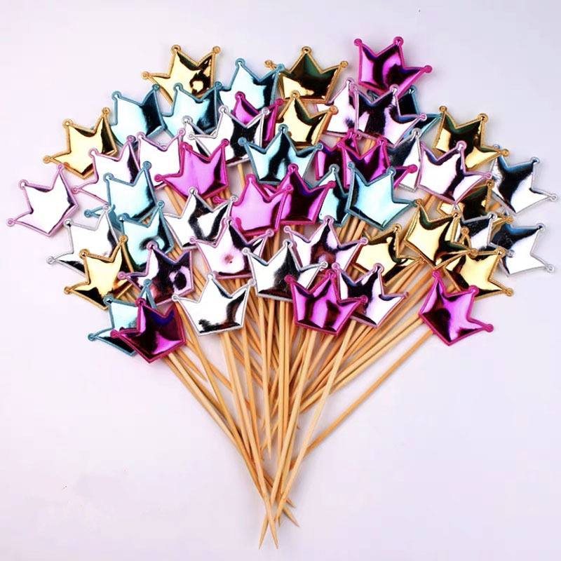 Cake Glitter Reflective Love Crown Plug-in Decorative Leather PU Decorative Flag Dessert Baking Dress up Inserts 50 Pieces
