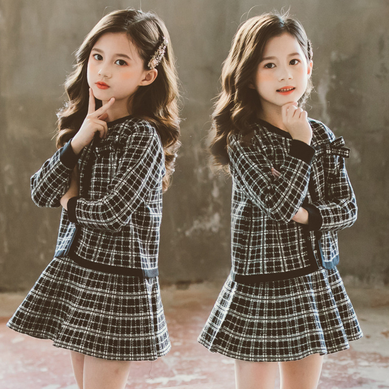 Internet Hot 21 New Autumn Spring Children&#039;s Clothing Chanel-Style Vest Skirt Set Spring and Autumn Woolen Skirt Girls&#039; Two-Piece Dress
