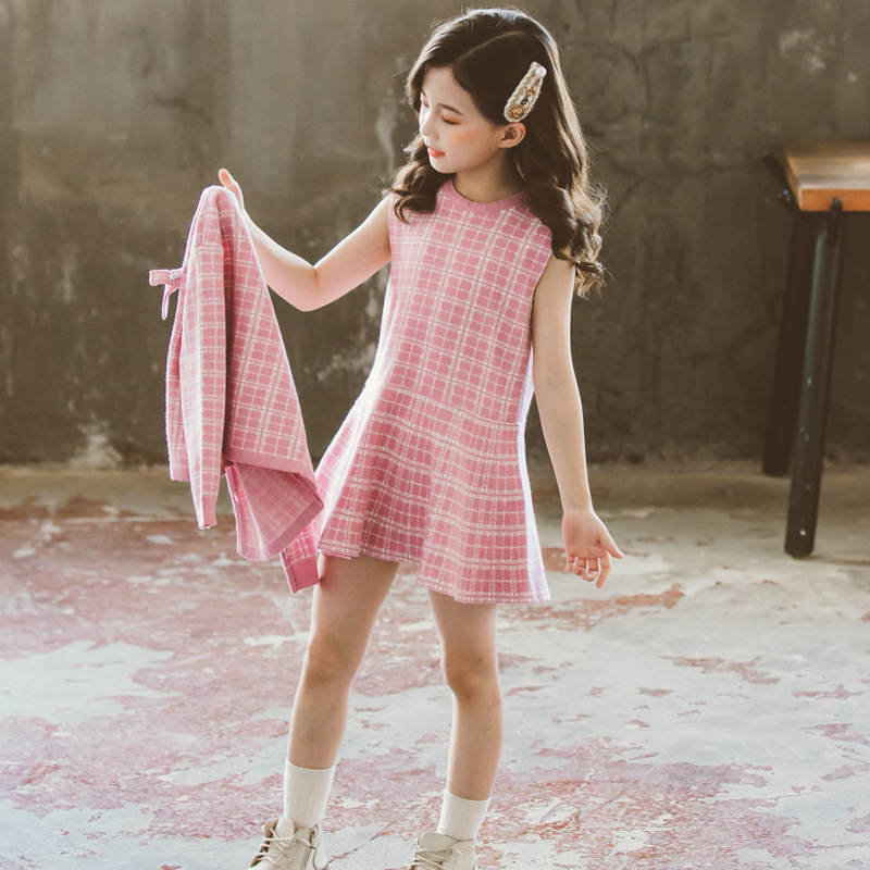 Internet Hot 21 New Autumn Spring Children&#039;s Clothing Chanel-Style Vest Skirt Set Spring and Autumn Woolen Skirt Girls&#039; Two-Piece Dress