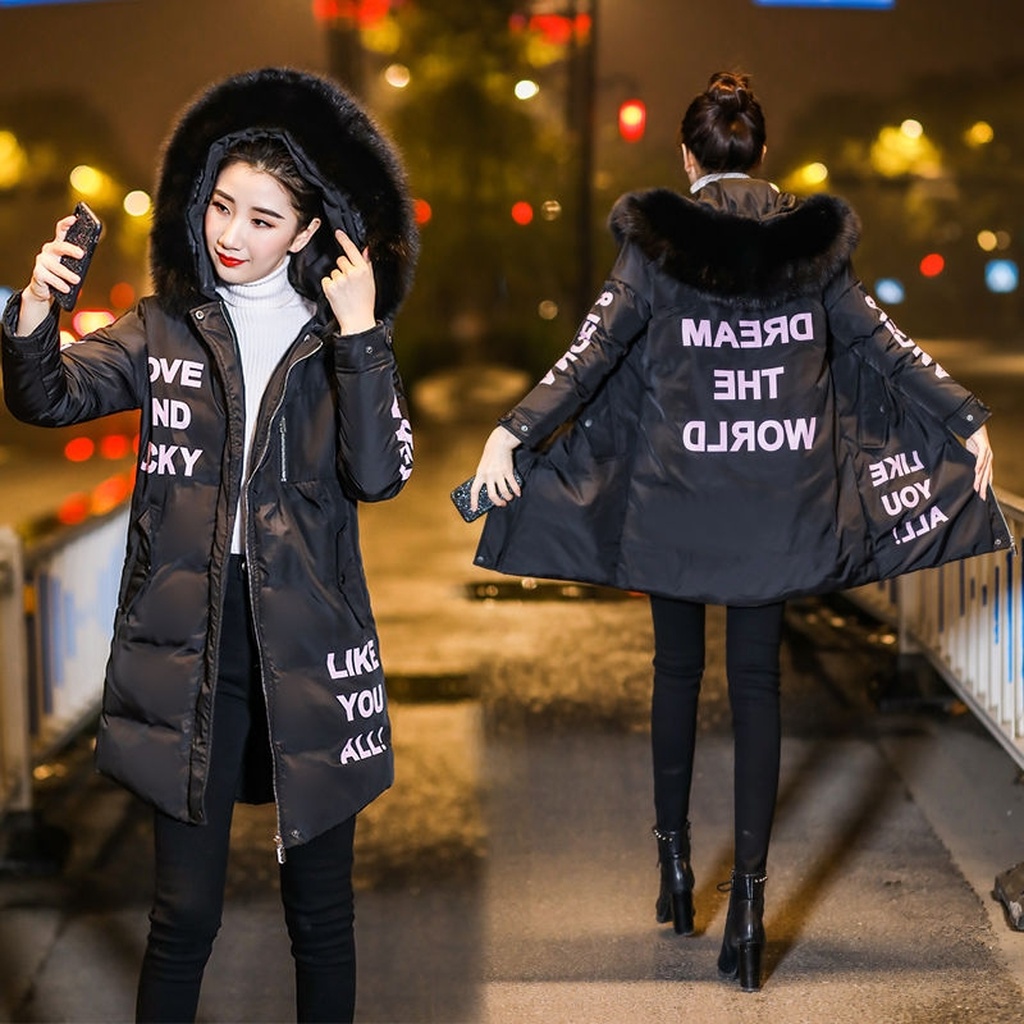 Winter Clothing Cotton Coat Women's Mid-Length Korean-Style A- Line plus Size Padded down Jacket Coat Plump Girls Cotton-Padded Jacket Maternity Dress