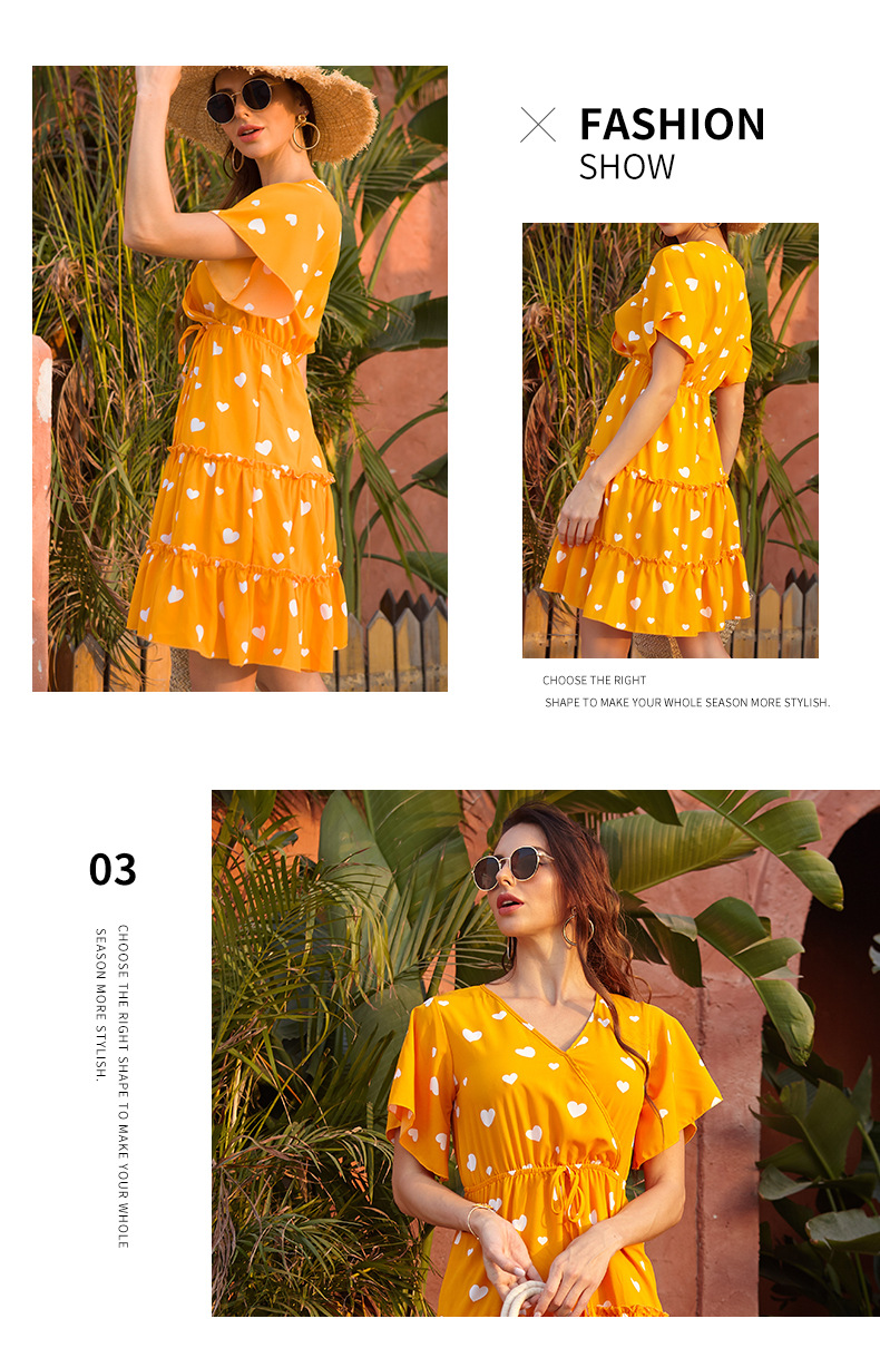 Amazon Cross-Border 2021 European and American Foreign Trade Women's Clothing Chiffon Floral V-neck Lace-up Dress Women's French Casual