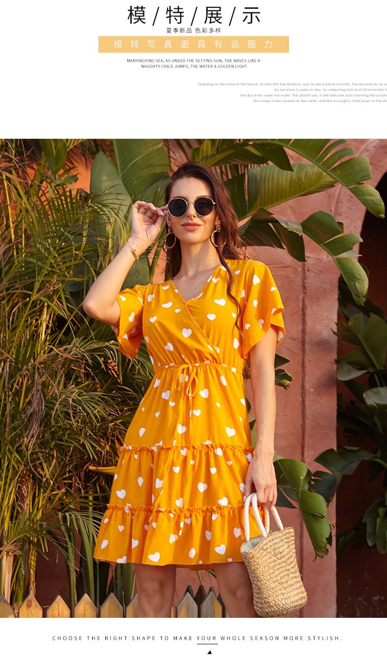 Amazon Cross-Border 2021 European and American Foreign Trade Women's Clothing Chiffon Floral V-neck Lace-up Dress Women's French Casual
