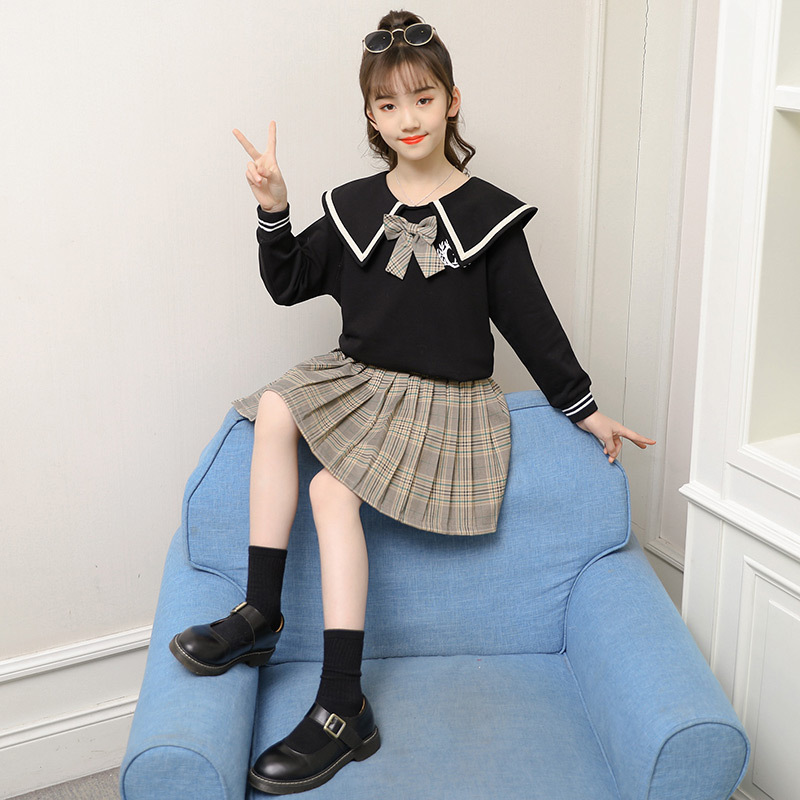Girls&#039; Preppy Style Suit 2021 New Spring and Autumn Clothing Children&#039;s Western Style JK Uniform Pleated Skirt Dress Two-Piece Set