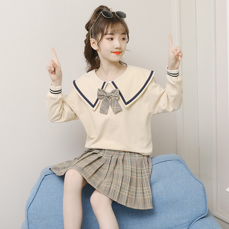 Girls&#039; Preppy Style Suit 2021 New Spring and Autumn Clothing Children&#039;s Western Style JK Uniform Pleated Skirt Dress Two-Piece Set