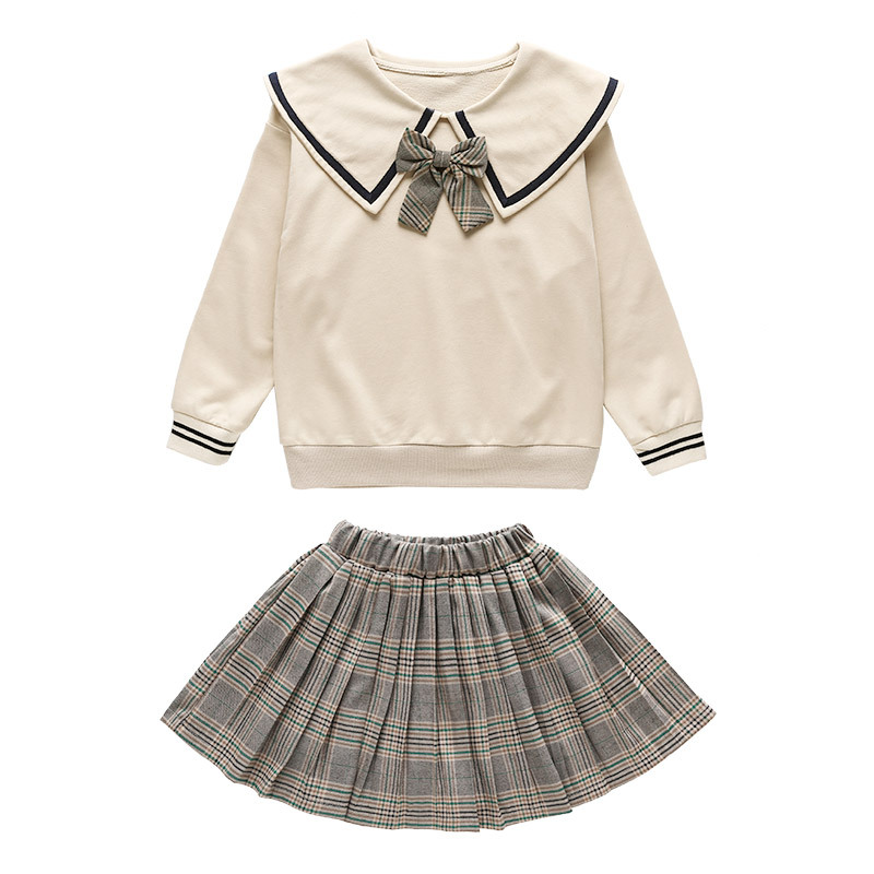 Girls&#039; Preppy Style Suit 2021 New Spring and Autumn Clothing Children&#039;s Western Style JK Uniform Pleated Skirt Dress Two-Piece Set