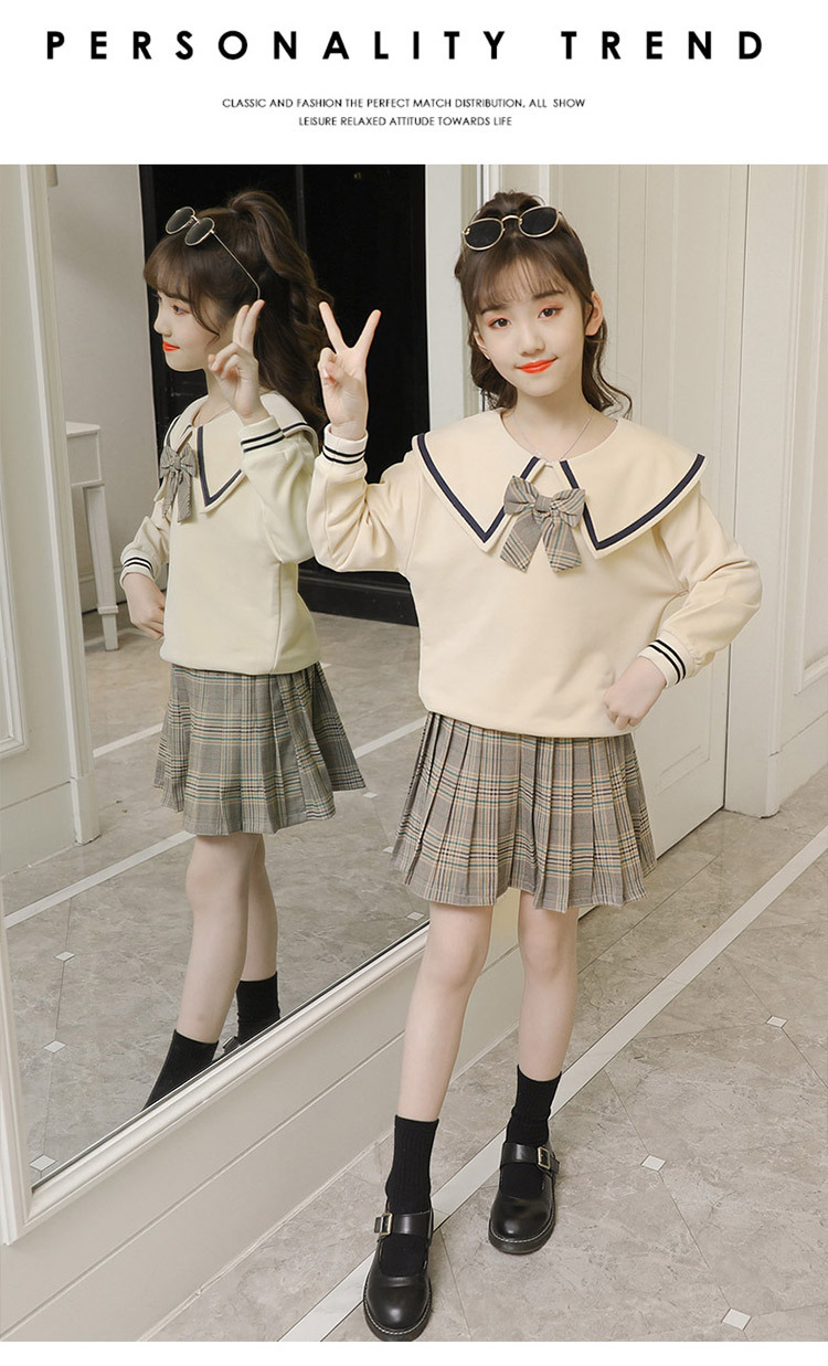 Girls' Preppy Style Suit 2021 New Spring and Autumn Clothing Children's Western Style JK Uniform Pleated Skirt Dress Two-Piece Set Girls' Preppy Style Suit 2021 New Spring and Autumn Clothing Children's Western Style JK Uniform Pleated Skirt Dress Two-Piece Set