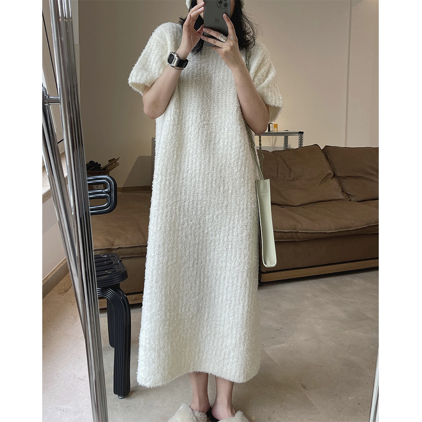 Early Spring New Korean Style Gentle Temperament Pullover Sweater with Short Sleeves Dress Loose Slimming Soft Knitted Dress for Women